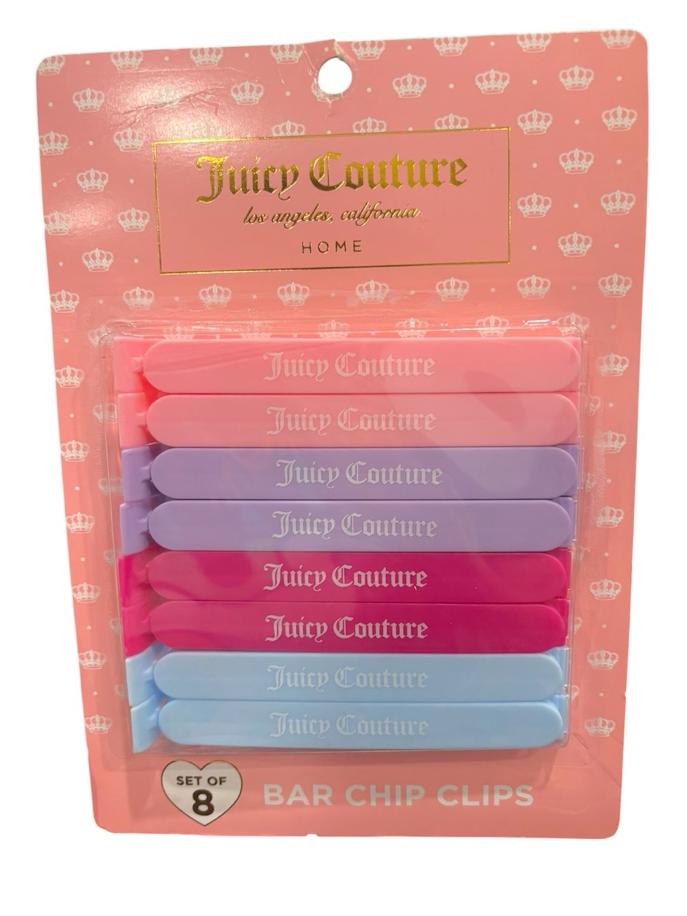 Juicy Couture Pink Purple Blue Multicolor Bar Chip Clips - Set of 8
